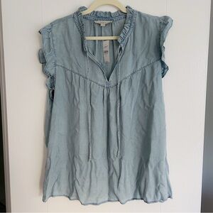 Loft Ruffle Sleeve Chambray Blouse